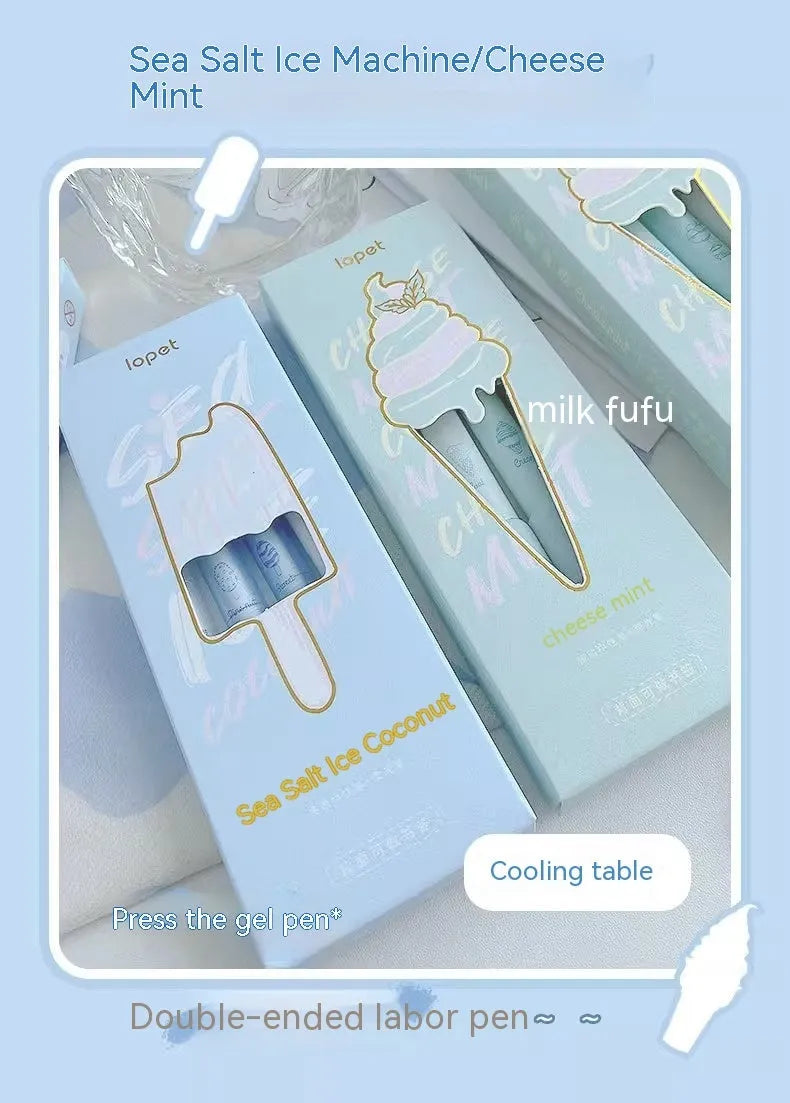 Four double-headed fluorescent calligraphy practice pens with 0.5mm plastic shells in cheese mint and sea salt ice cup colours