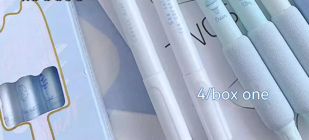 Four double-headed fluorescent calligraphy practice pens with 0.5mm plastic shells in cheese mint and sea salt ice cup colours