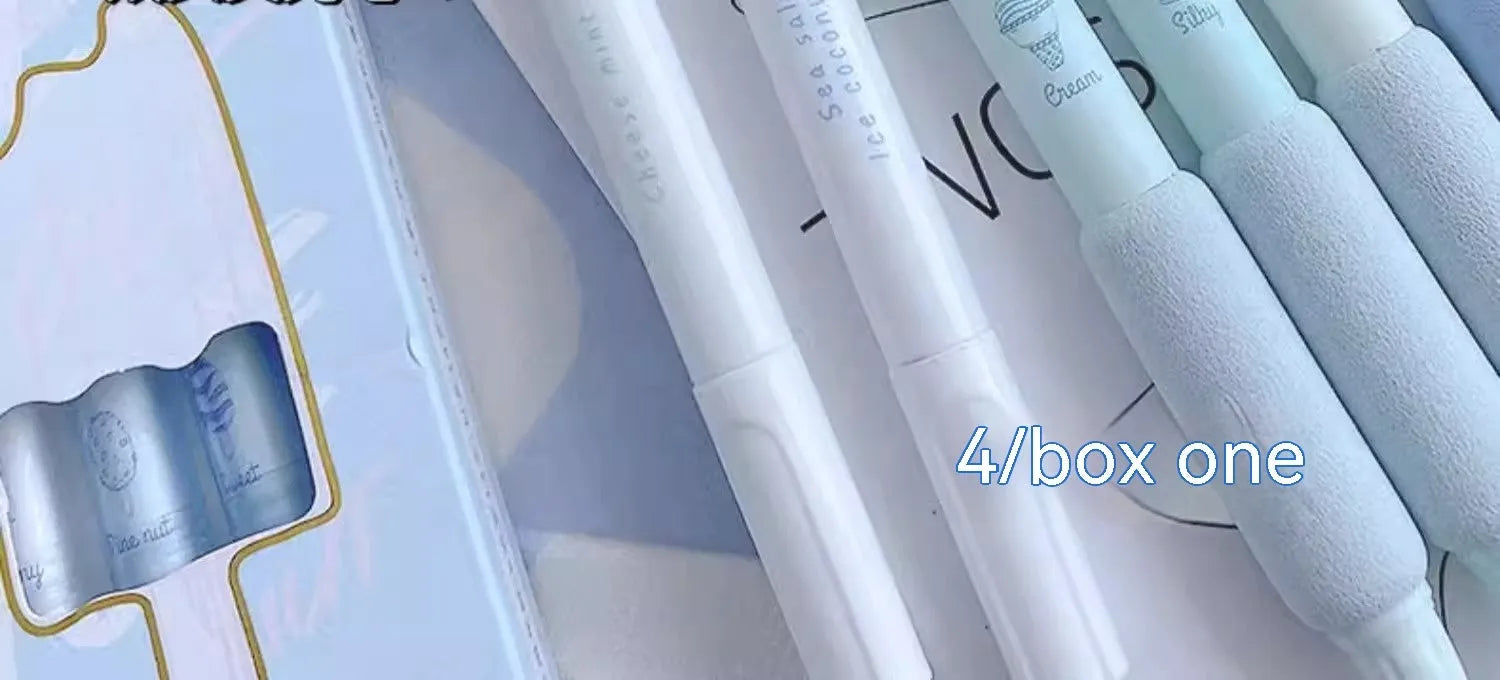 Four double-headed fluorescent calligraphy practice pens with 0.5mm plastic shells in cheese mint and sea salt ice cup colours
