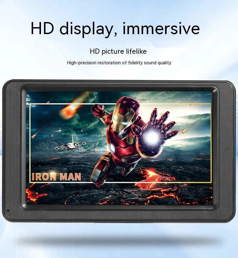 Black vehicle MP5 player with 7-inch screen mounted on universal car bracket