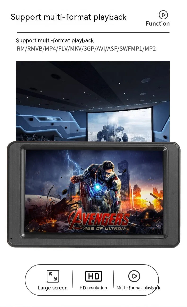 Black vehicle MP5 player with 7-inch screen mounted on universal car bracket