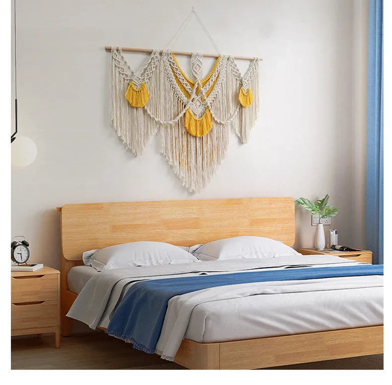 Nordic style hand-woven cotton tapestry wall hanging creamy white 120x95cm