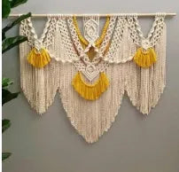 Nordic style hand-woven cotton tapestry wall hanging creamy white 120x95cm