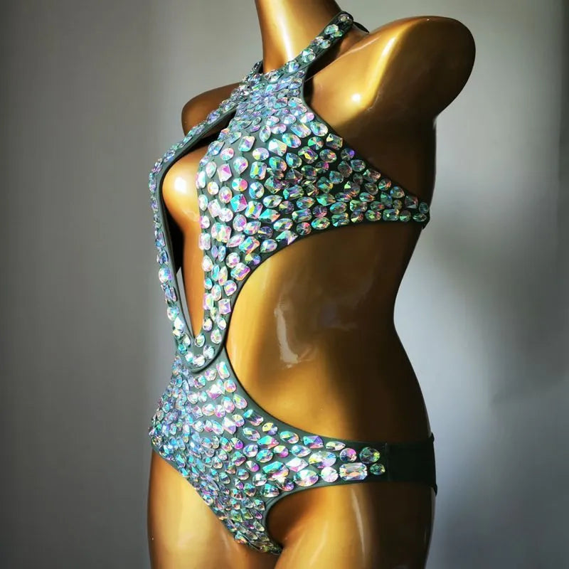 Women's one-piece mesh diamond swimsuit in four colour options