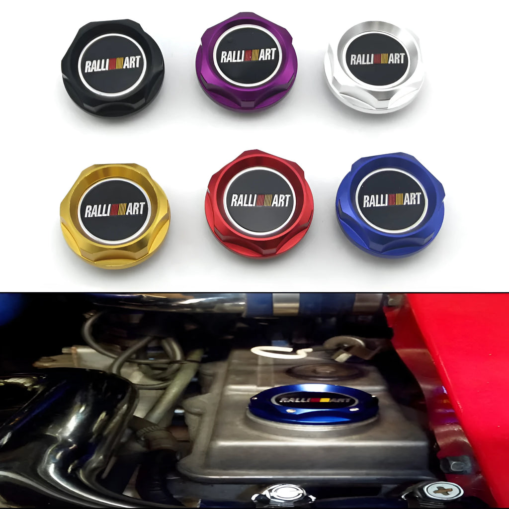 Aluminium alloy oil filter cap for Mitsubishi cars in one of six colour options.
