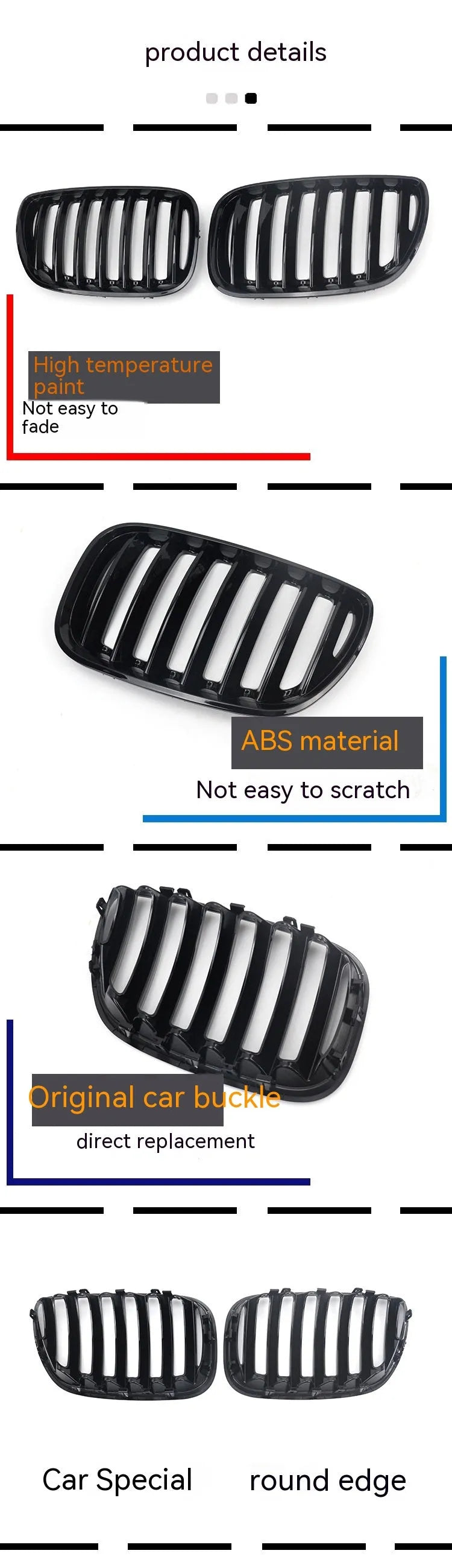Bright black ABS plastic medium mesh grille set for BMW X5E 53 front replacement