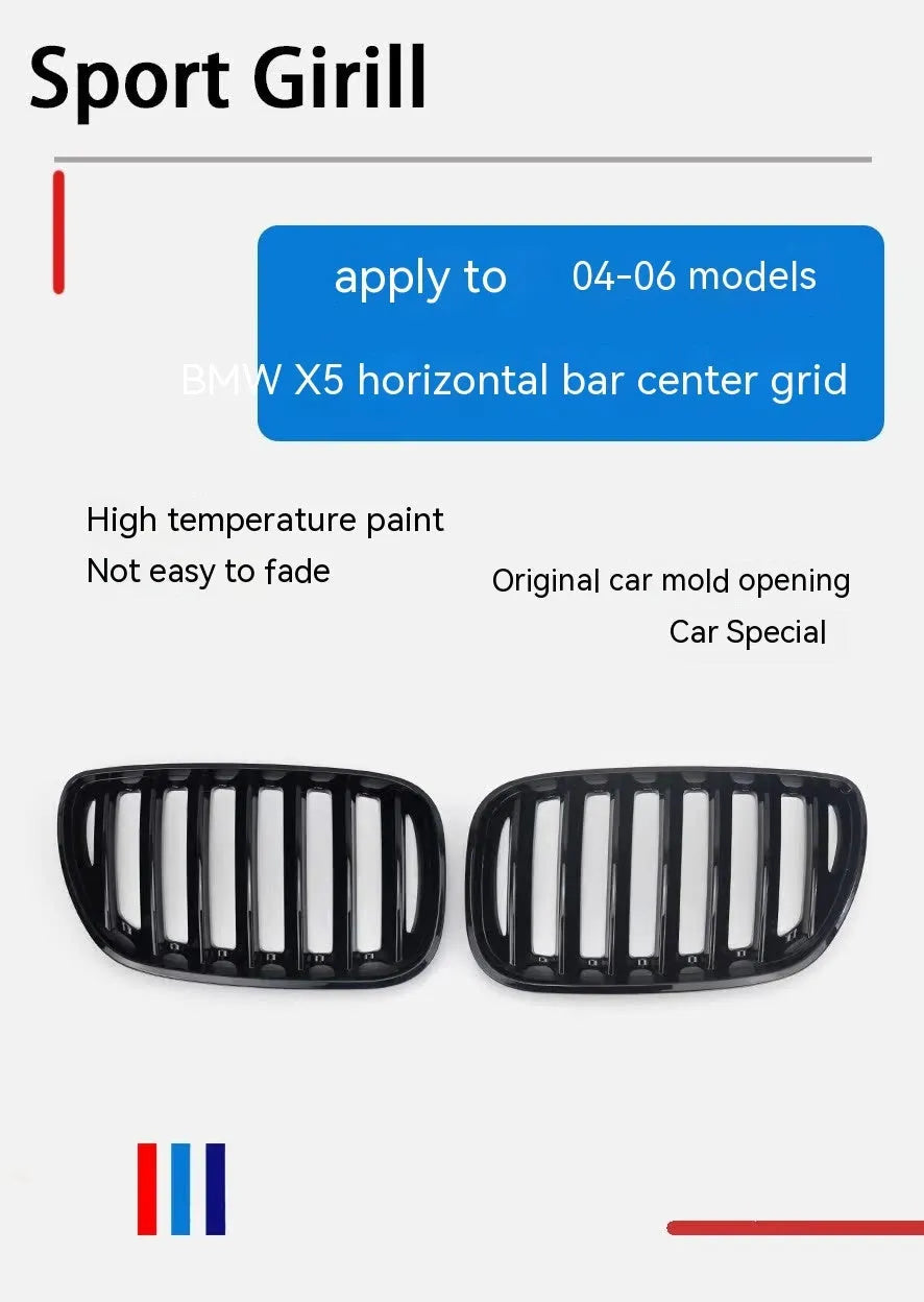 Bright black ABS plastic medium mesh grille set for BMW X5E 53 front replacement