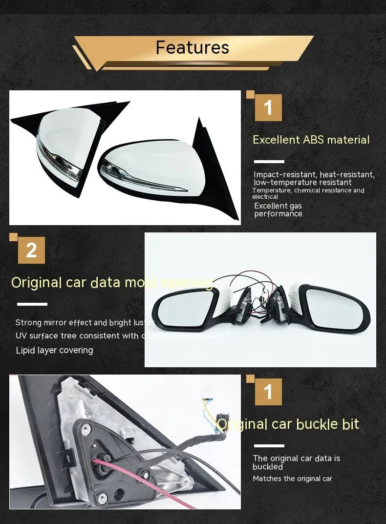 Mercedes C-Class W205 rearview mirror reflector replacement part in ABS plastic.