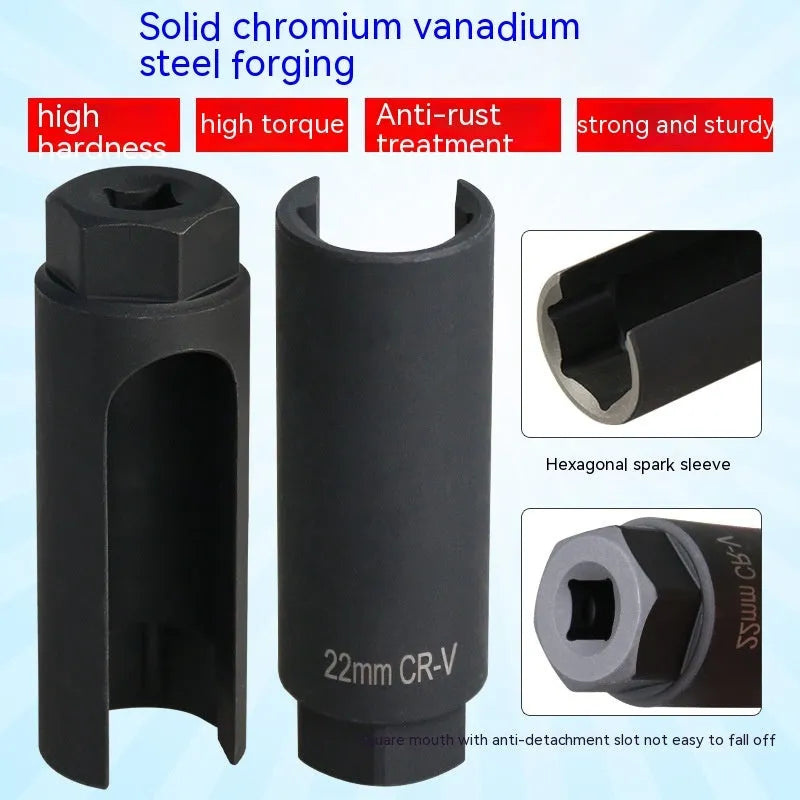 Black chromium vanadium steel oxygen sensor sleeve for 22mm applications