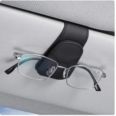 PU leather car sunglasses clip holder attached to a car sun visor