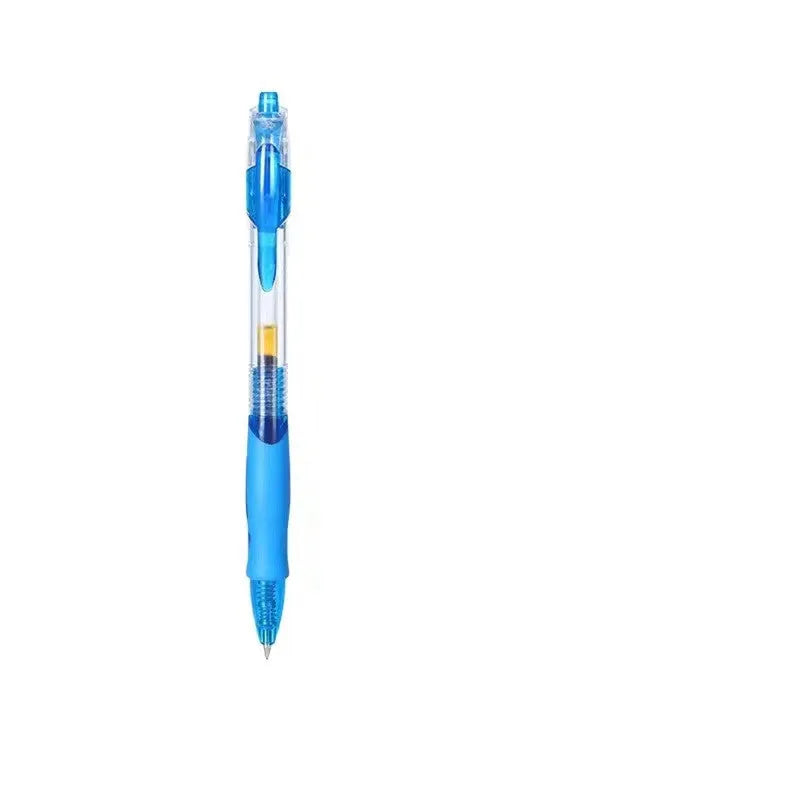 A single 0.5mm tip gel pen in a neutral colour, showing black, blue, and red ink options.