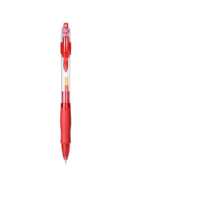 A single 0.5mm tip gel pen in a neutral colour, showing black, blue, and red ink options.