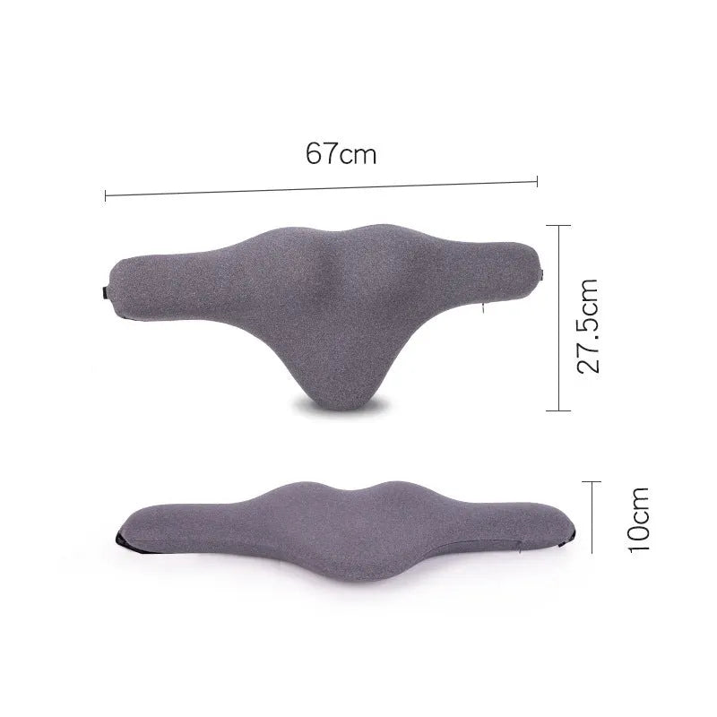 Dark gray universal car neck memory foam pillow on a car seat headrest.