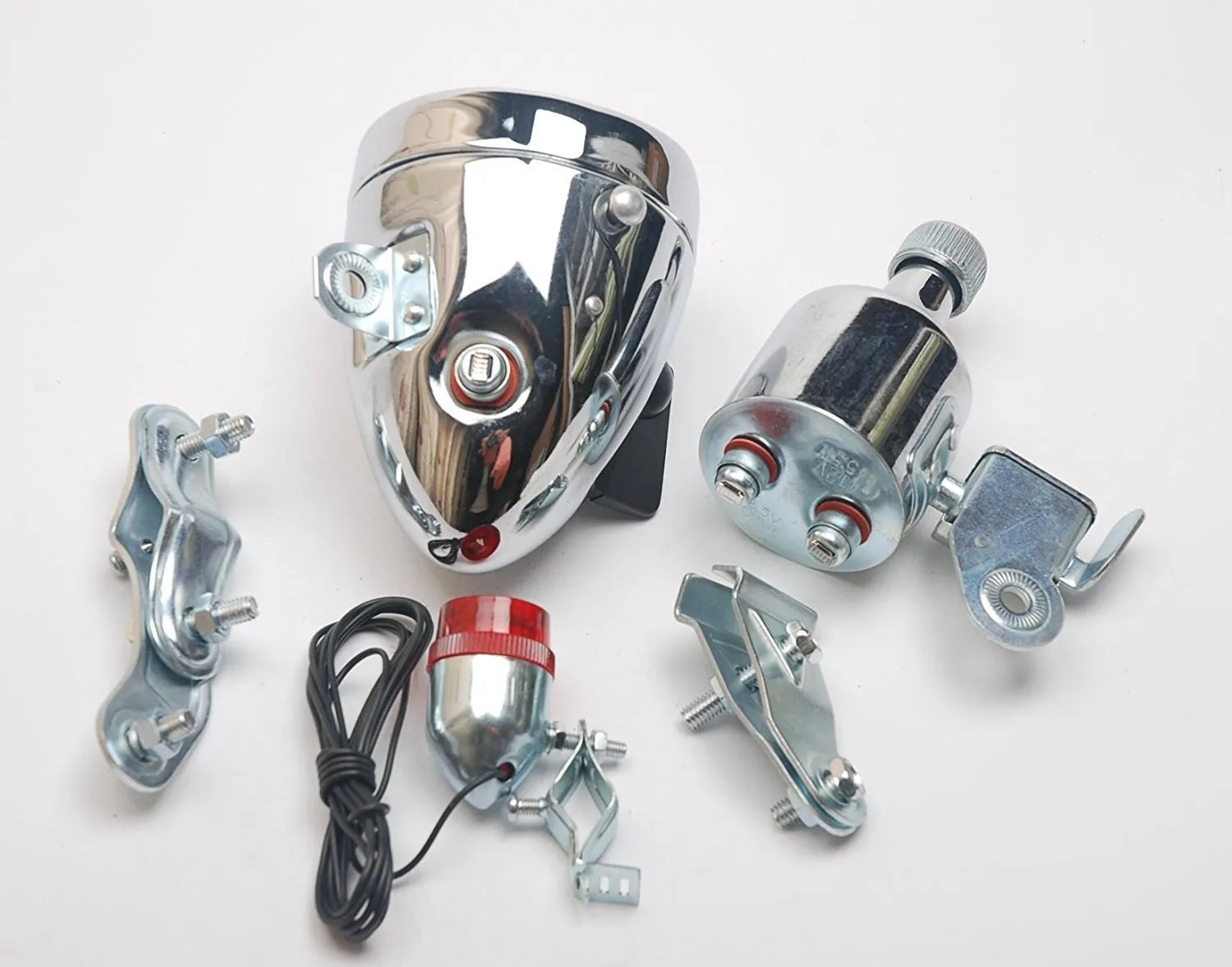 Bicycle generator light modification kit with dynamo unit and wiring for friction-powered illumination