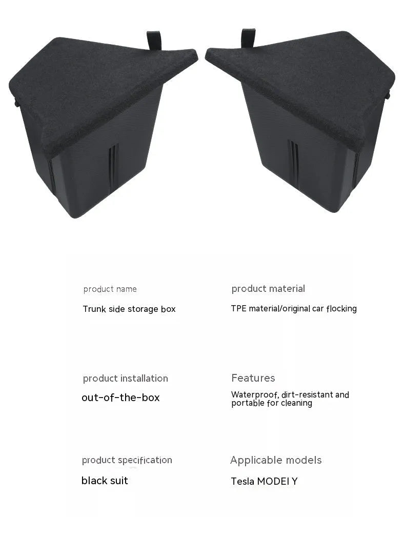 TPE trunk side storage box covers for Tesla Model 3 and Model Y vehicle boot organisation