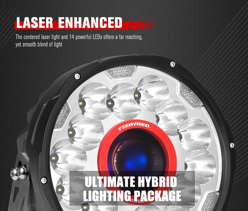 Pair of 7-inch round LED waterproof off-road vehicle lights with red housing