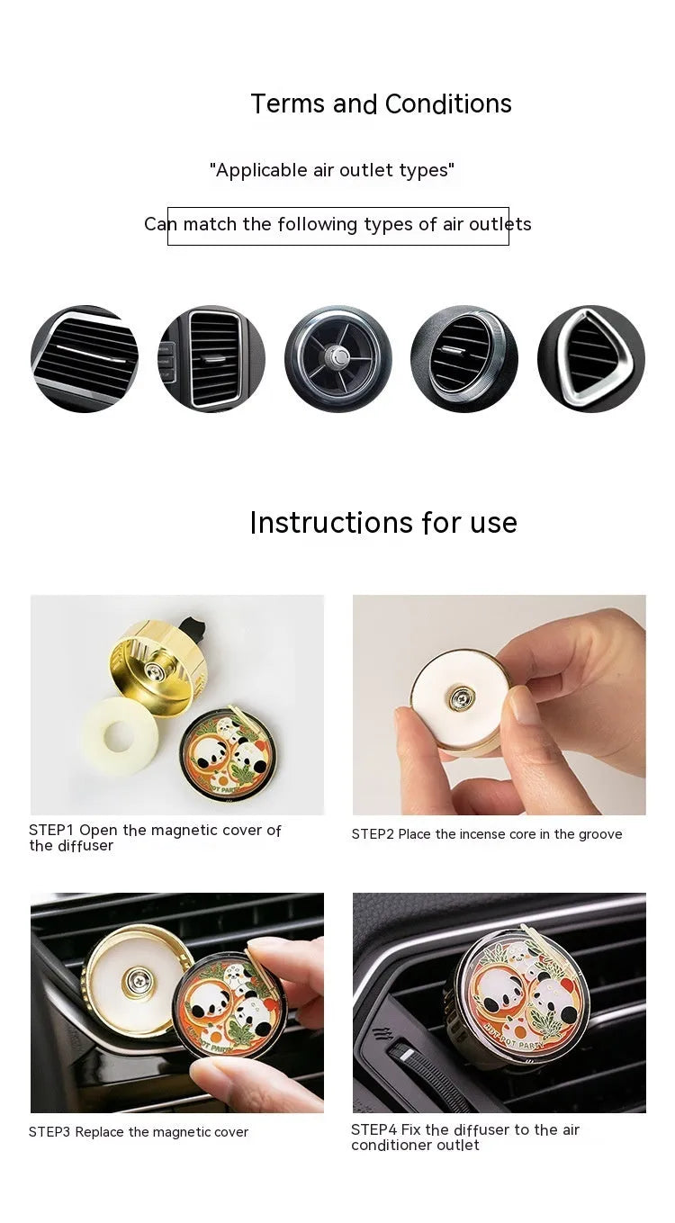 Panda hot pot shaped car air vent fragrance clip on a car vent with diatomaceous earth scent tablets.