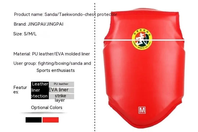 Boxing helmet and chest protector set for fighting training in red, blue, or black