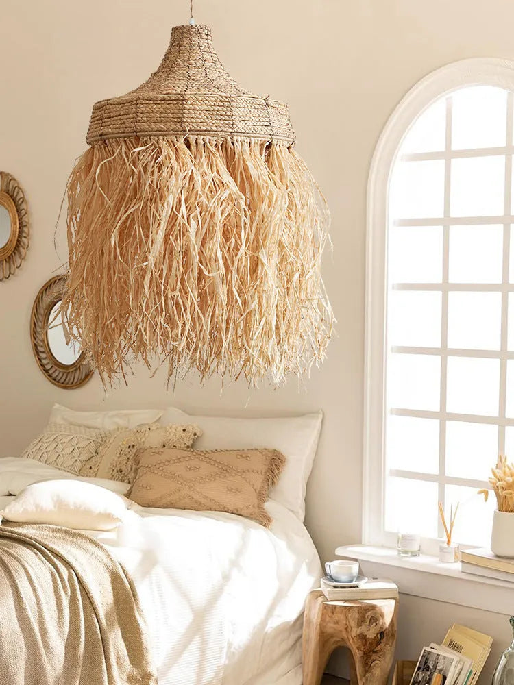 Southeast Asian style restaurant pendant light with 50cm woven wild vetch and willow shade