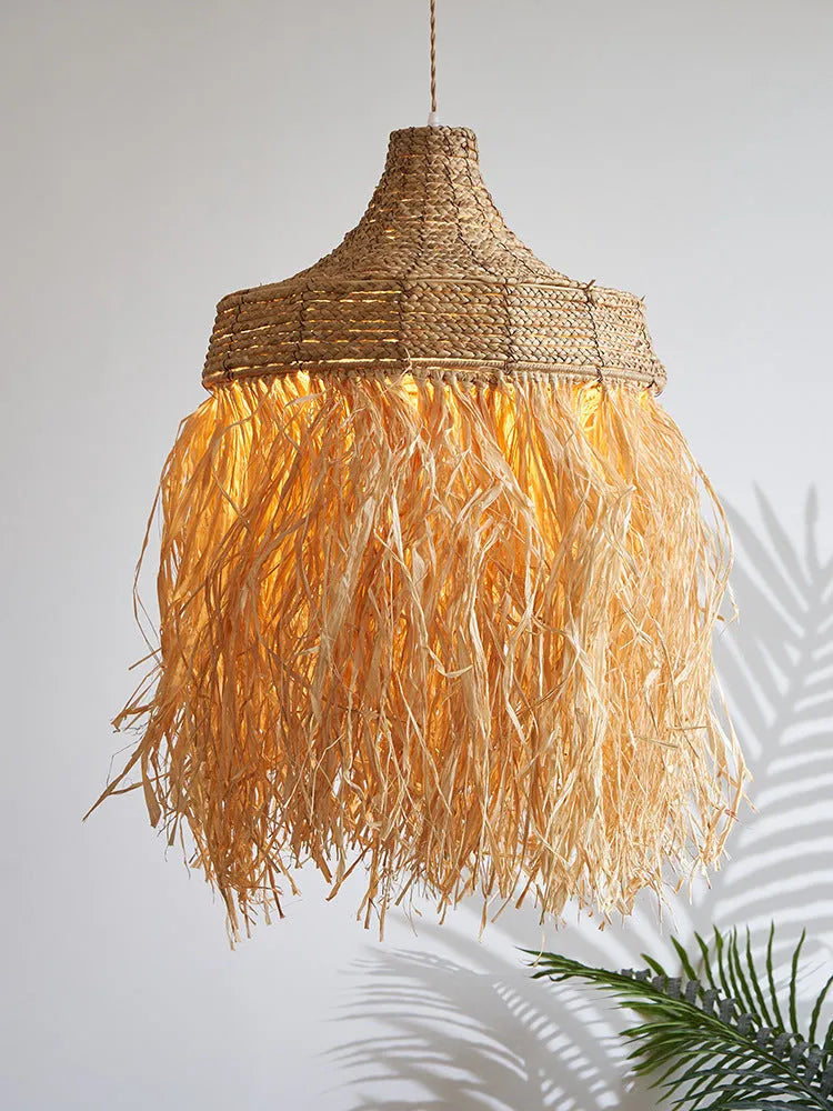 Southeast Asian style restaurant pendant light with 50cm woven wild vetch and willow shade