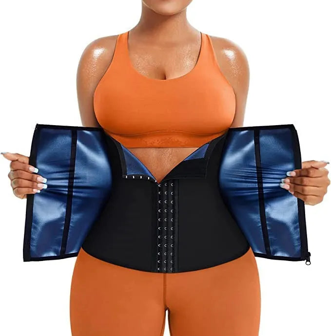 Neoprene sports waist shaping belly band shown in blue, with adjustable straps for abdomen support.