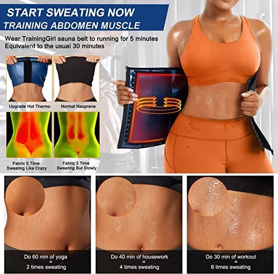 Neoprene sports waist shaping belly band shown in blue, with adjustable straps for abdomen support.