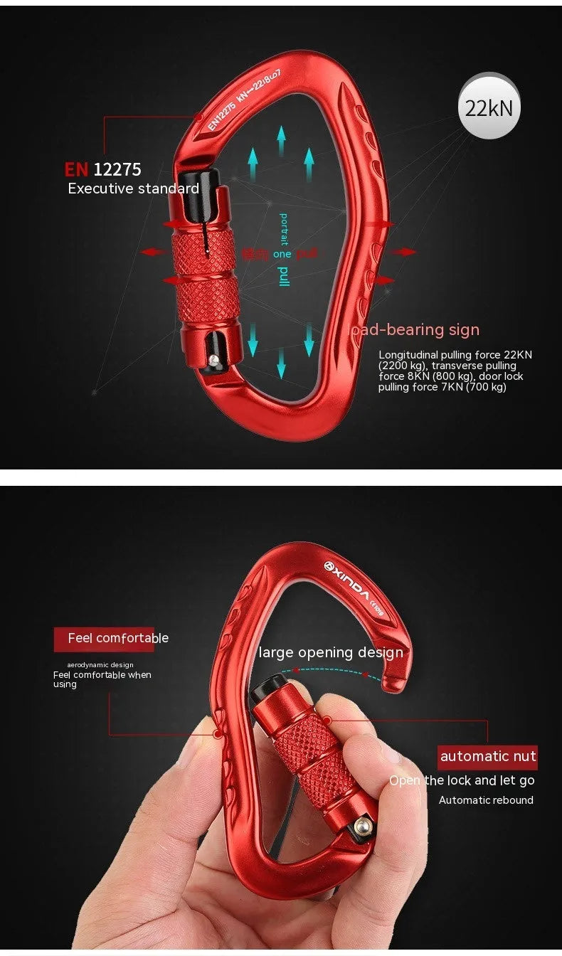 Automatic locking climbing carabiner in five colour options for rock climbing equipment