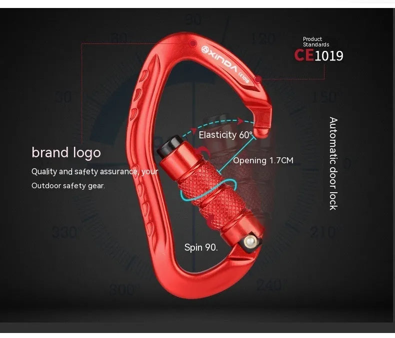 Automatic locking climbing carabiner in five colour options for rock climbing equipment