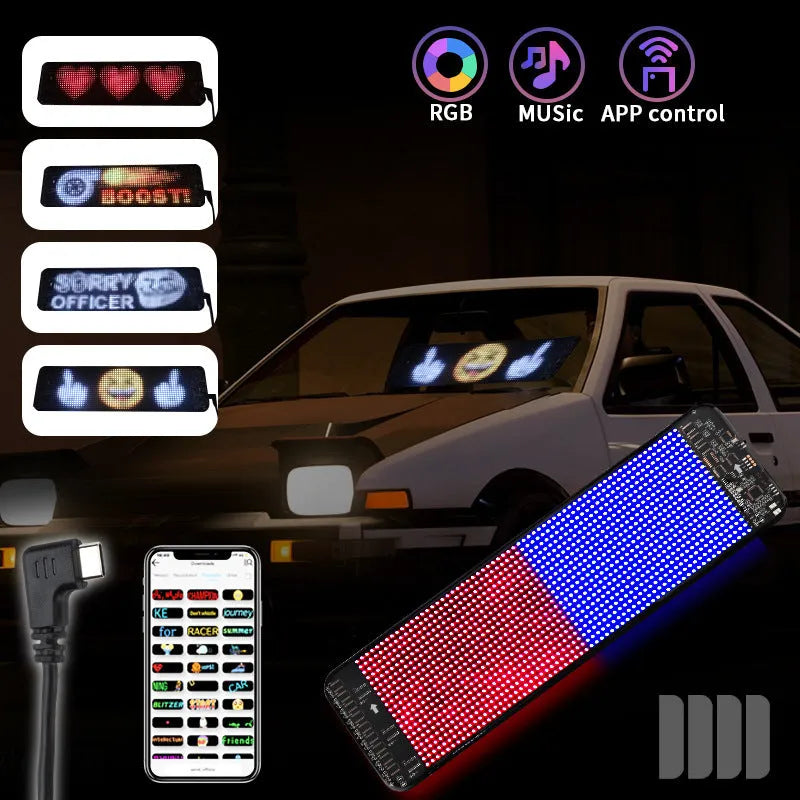 Flexible LED screen for car rear windshield with Bluetooth control and USB power