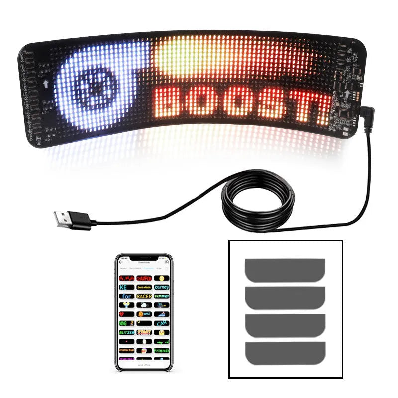 Flexible LED screen for car rear windshield with Bluetooth control and USB power