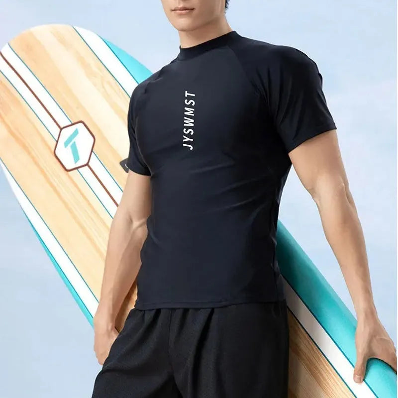 Men's plus size swimming trunks set with top and pants in polyester fabric