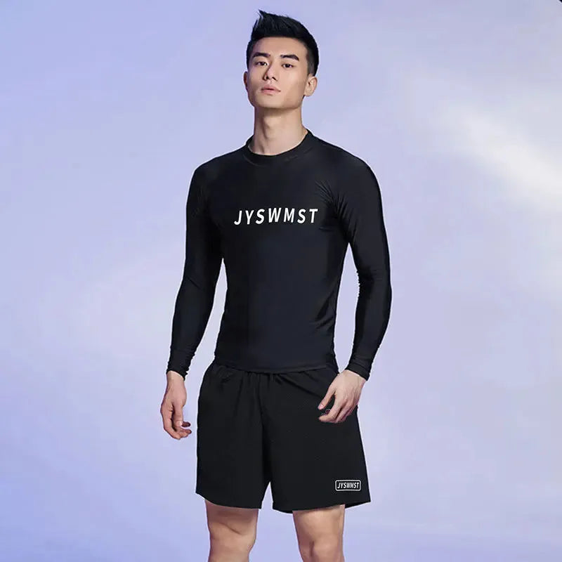 Men's plus size swimming trunks set with top and pants in polyester fabric