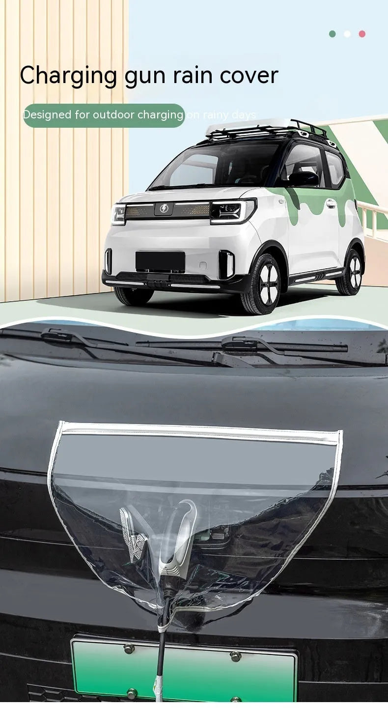 Black electric vehicle charging gun rain cover with magnetic strips unfolded to show 60cm by 50cm size