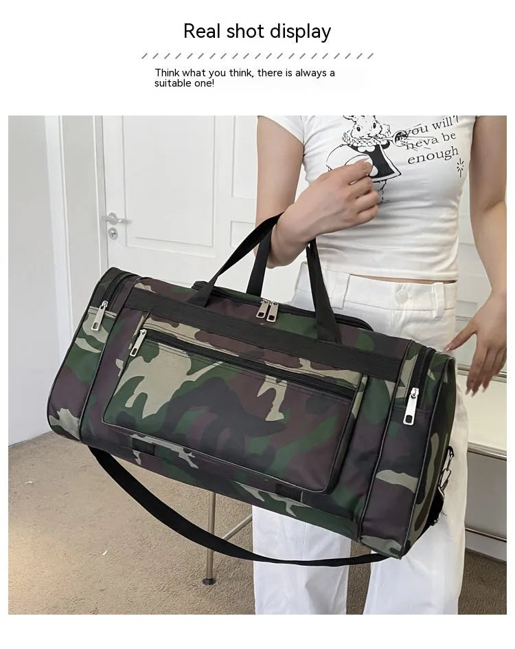 Black camouflage stripes pattern luggage bag with waterproof fabric construction