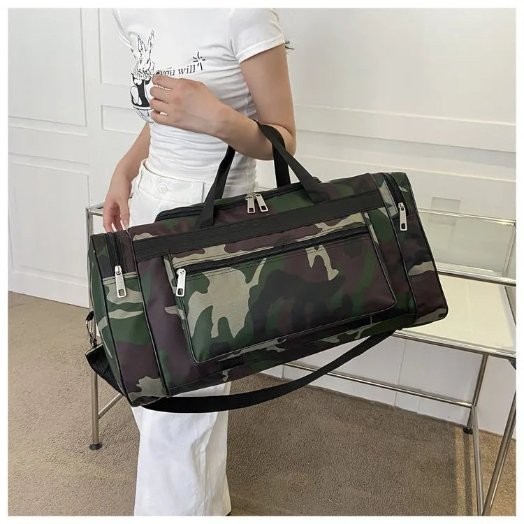 Black camouflage stripes pattern luggage bag with waterproof fabric construction