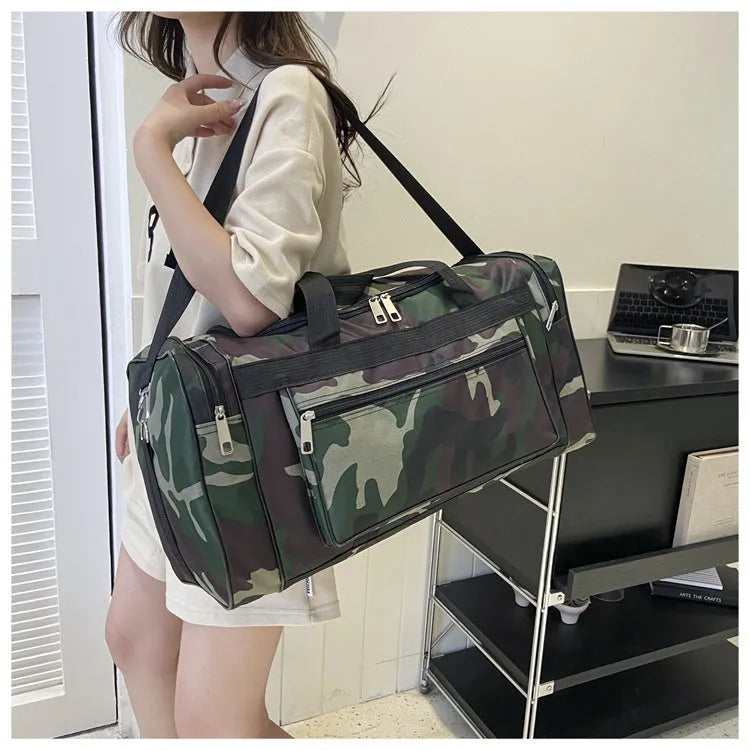 Black camouflage stripes pattern luggage bag with waterproof fabric construction
