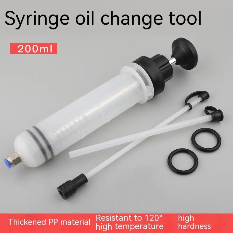 Manual oil change pump tool with syringe design in three barrel capacity options