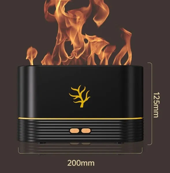 Square flame humidifier with LED fire effect showing mist output