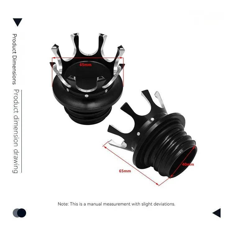 Aluminium alloy motorcycle fuel tank cap for Harley-Davidson Sportster and Soft Tail models in multiple colours.