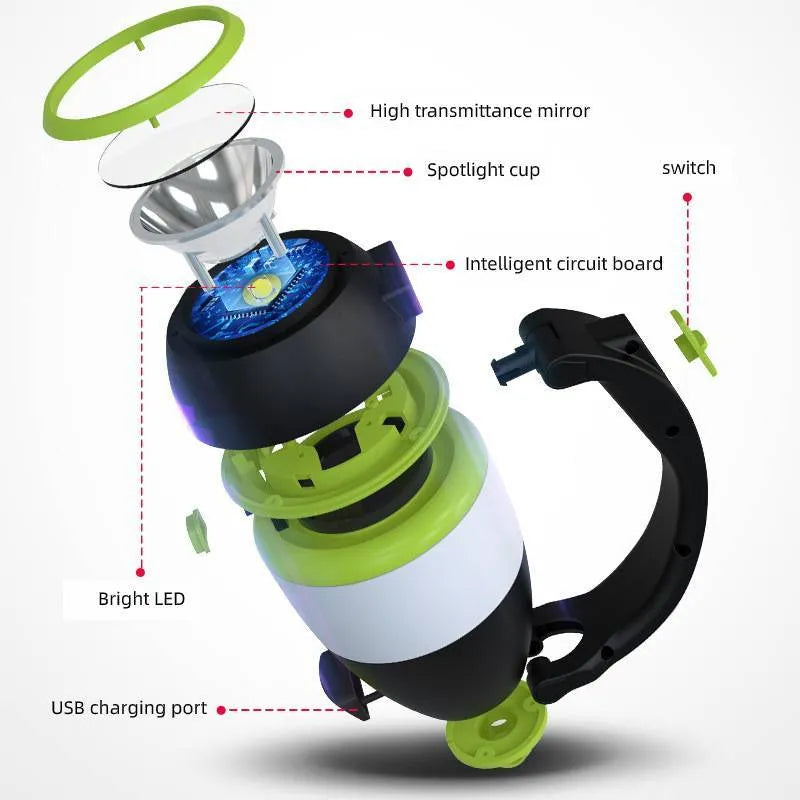 Black green multifunctional LED lamp with adjustable angle lighting and USB charging port