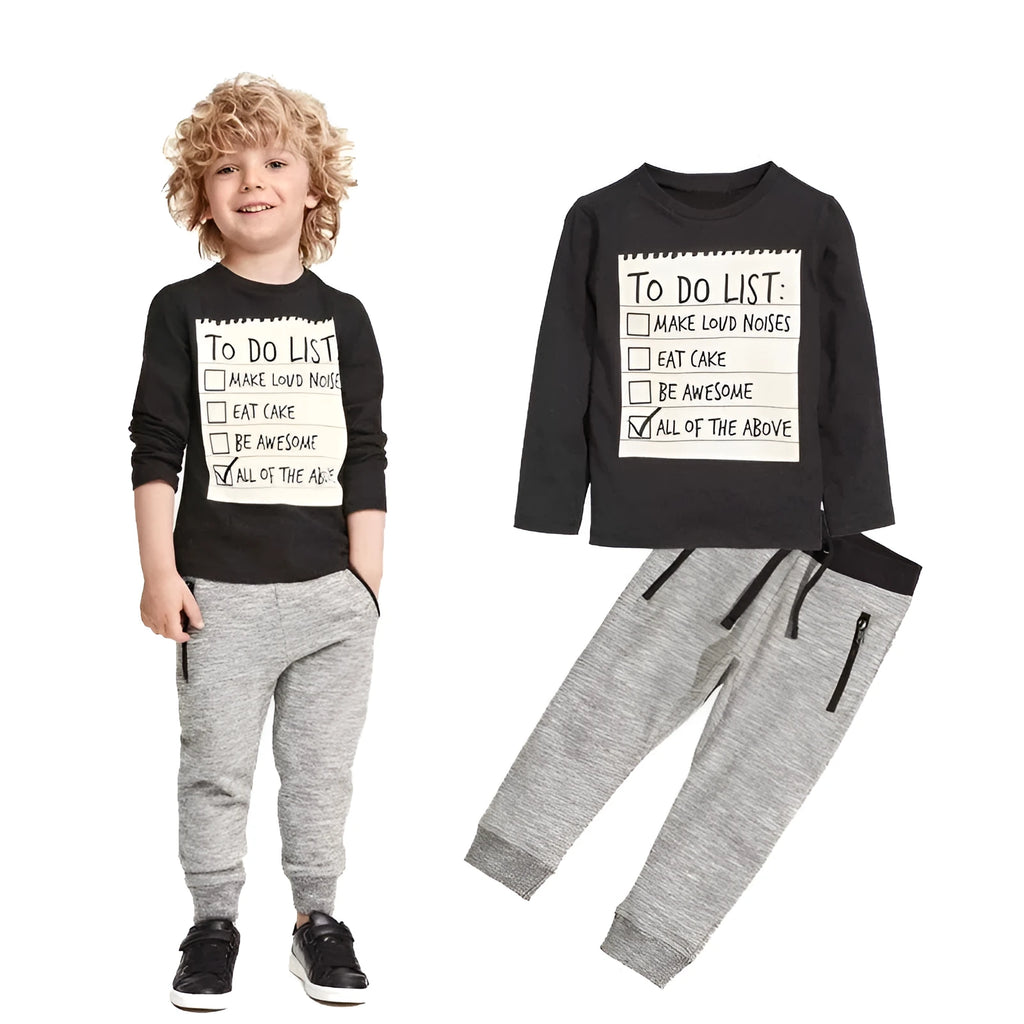 Boys cotton clothing set with long sleeve t-shirt and pants for ages 3-7 years