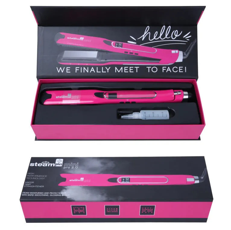 Mini steam hair straightener and curling iron in champagne, purple, or rose red colour