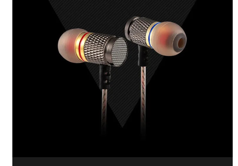 Black wired in-ear headphones with 3.5mm L-bend plug, silicone cable, and TPE earplugs.