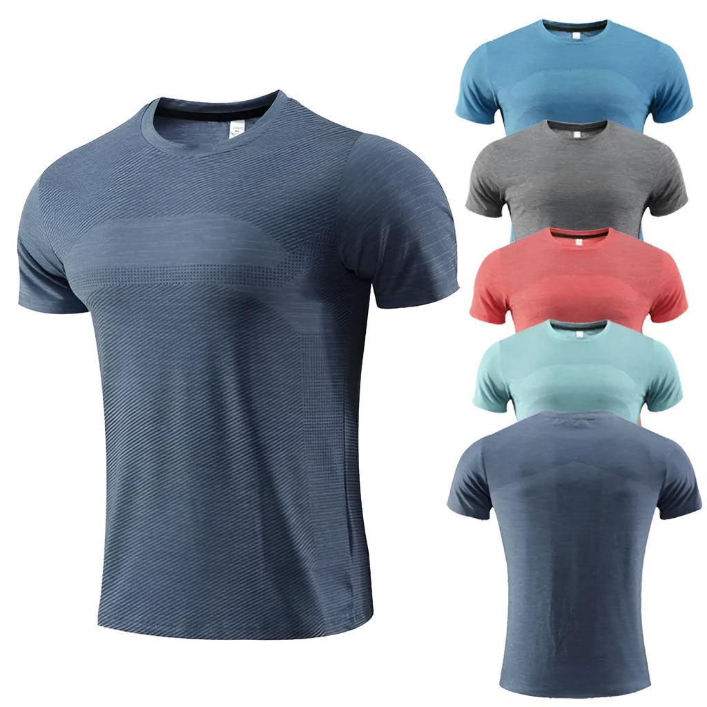 Short sleeve sports T-shirt for running and basketball in polyester spandex fabric, shown in red.