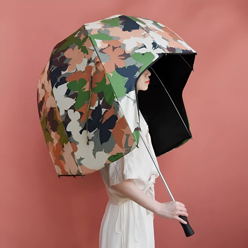 76cm long handle manual umbrella with NC fabric canopy in camouflage butterfly vinyl pattern