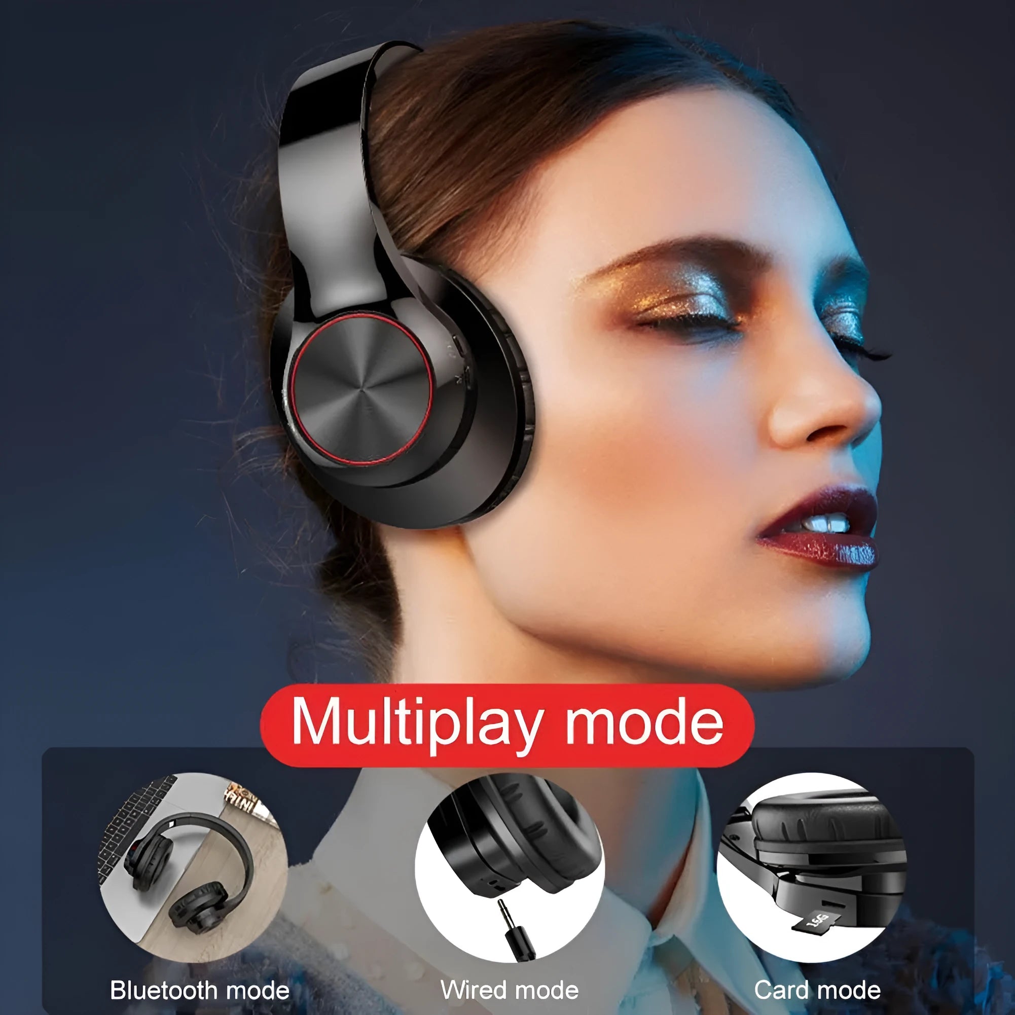A11 wireless Bluetooth headset in blue or white colour with head-mounted design and bilateral stereo sound