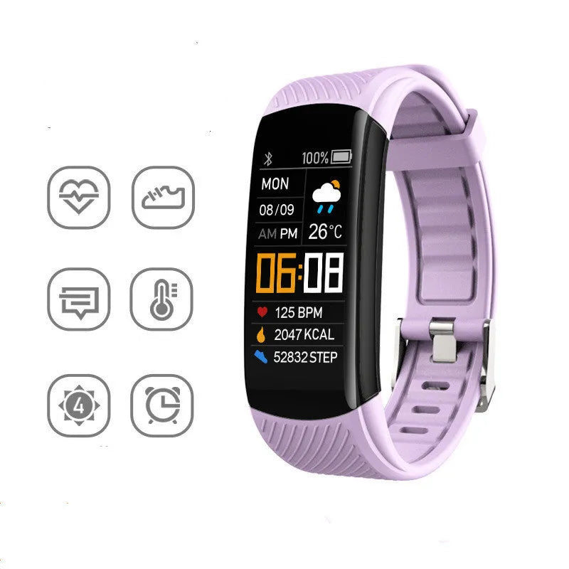 Adult TPU sports pedometer bracelet with coloured strap and 0.96-inch screen.