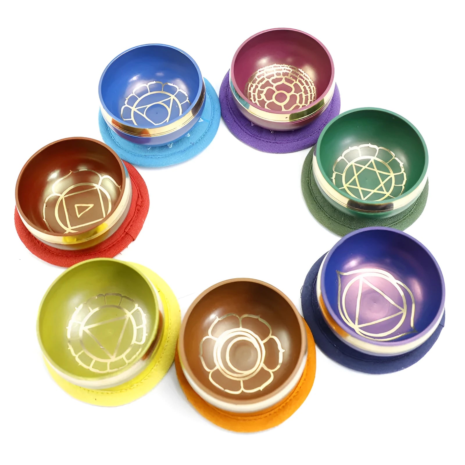 Handmade Himalayan singing bowl percussion instrument in multiple colours for meditation and yoga