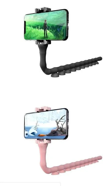 Flexible black rubber lazy bracket phone holder extended to 62cm with suction cup base