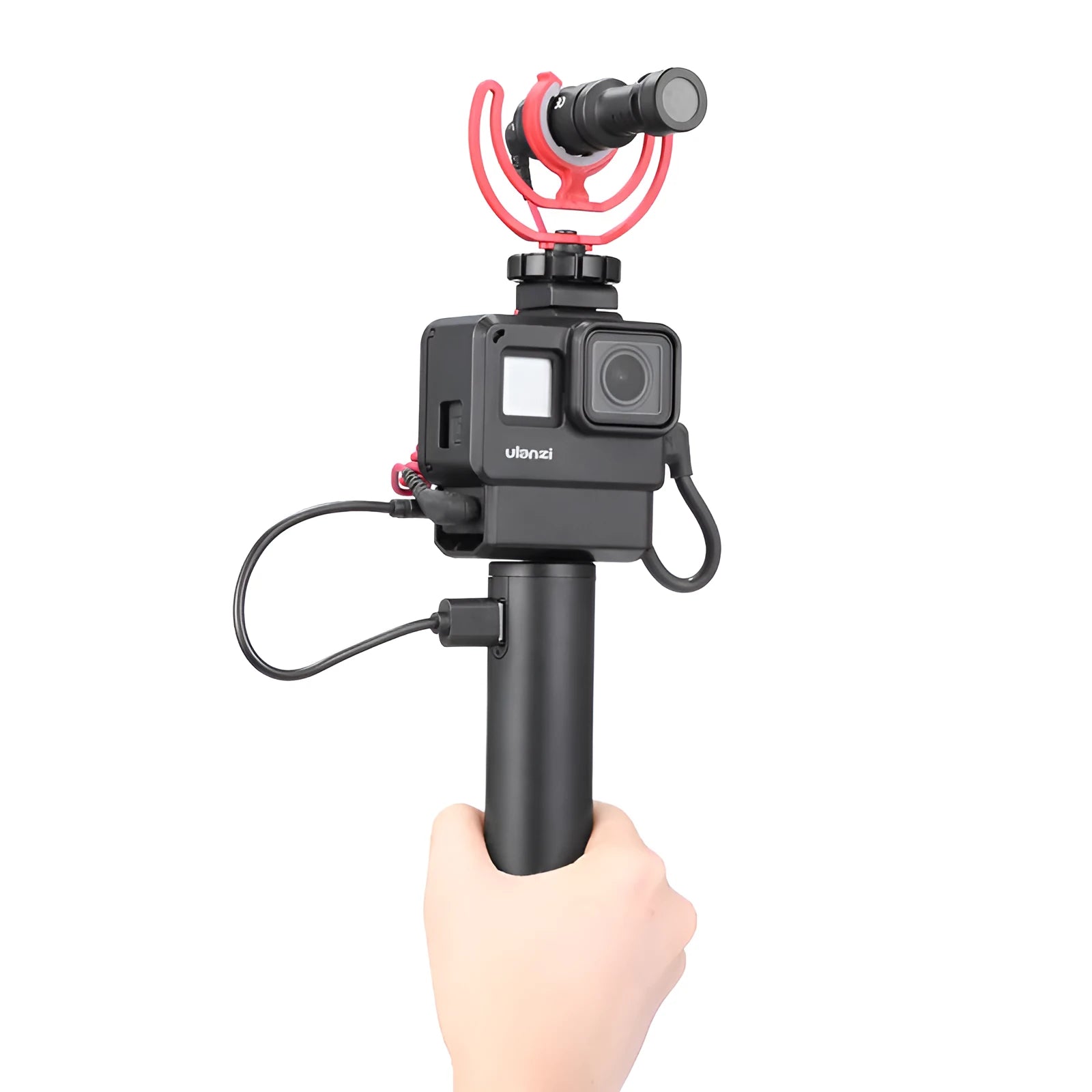 Black aluminium alloy charging treasure handle portable power bank showing size and USB port.